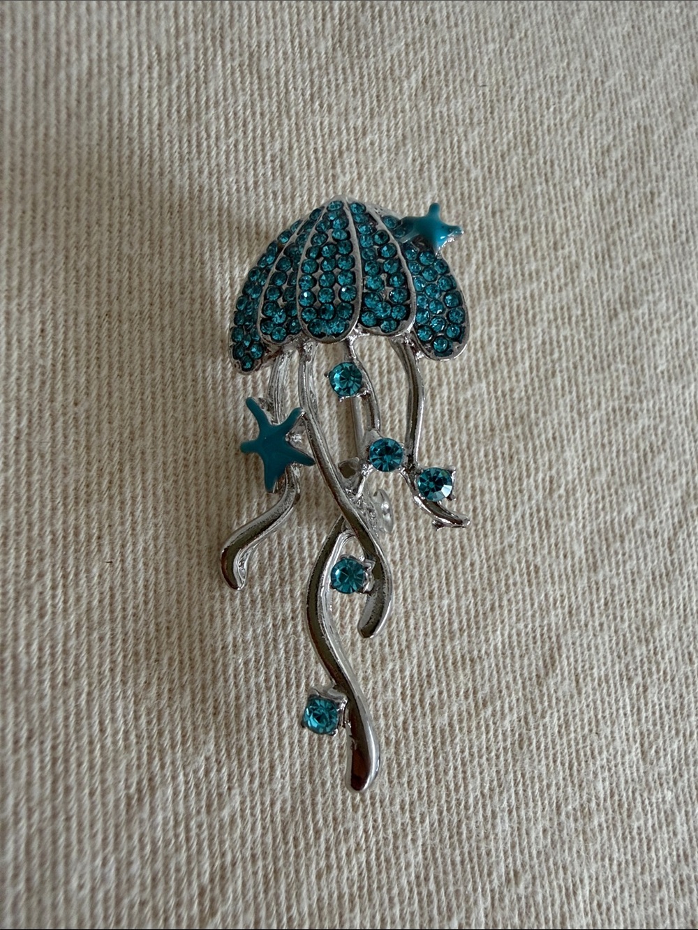 Teal Jellyfish Crystal Brooch Pin